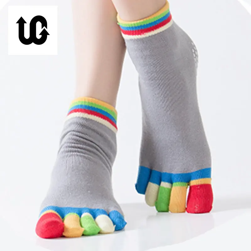 Women Sports Yoga Socks Cotton Anti Slip Toe Breathable Yoga Pilates rainbow workout yoga socks
