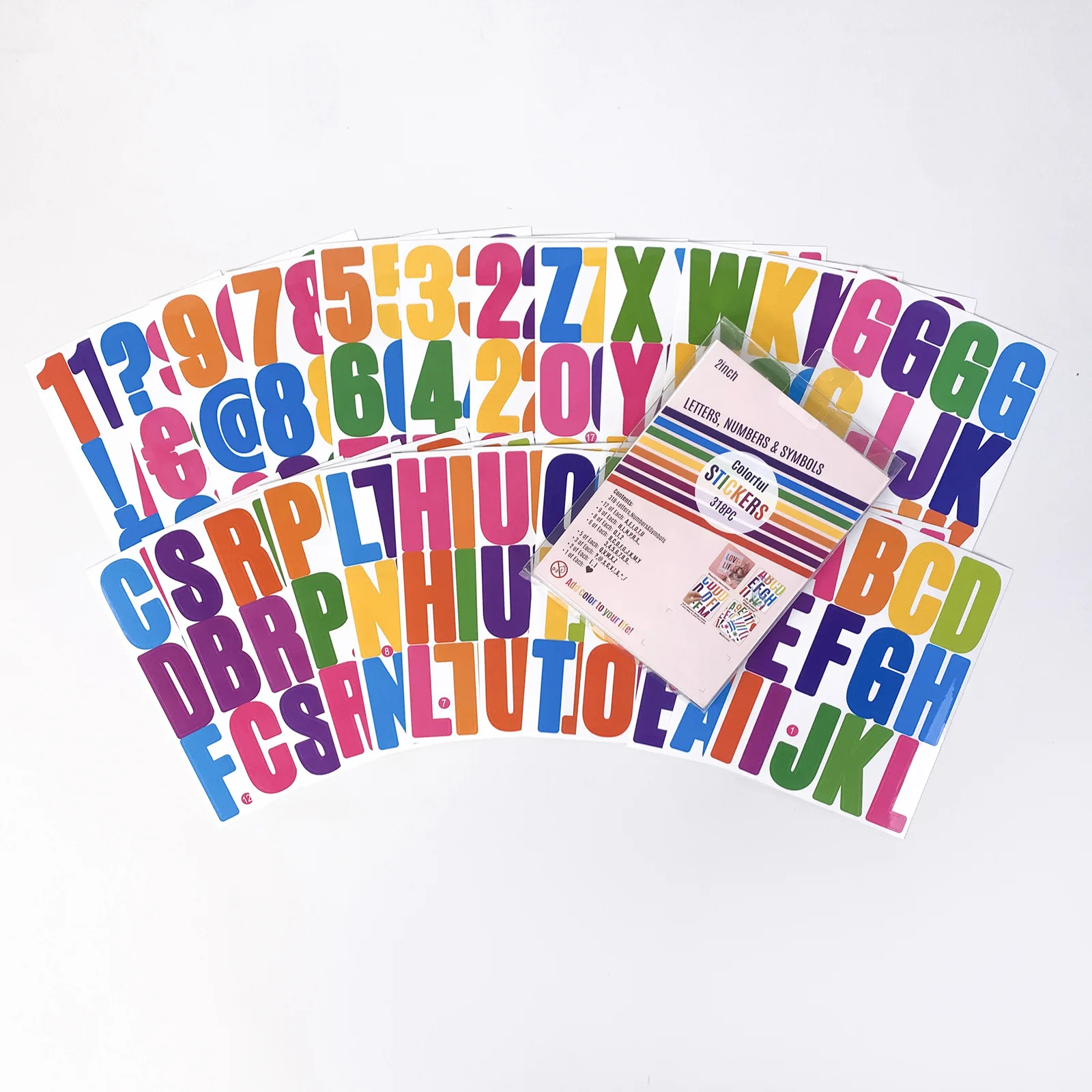 4 Sheets 2 Inch DIY Vinyl Colorful Letter Number Stickers Kit