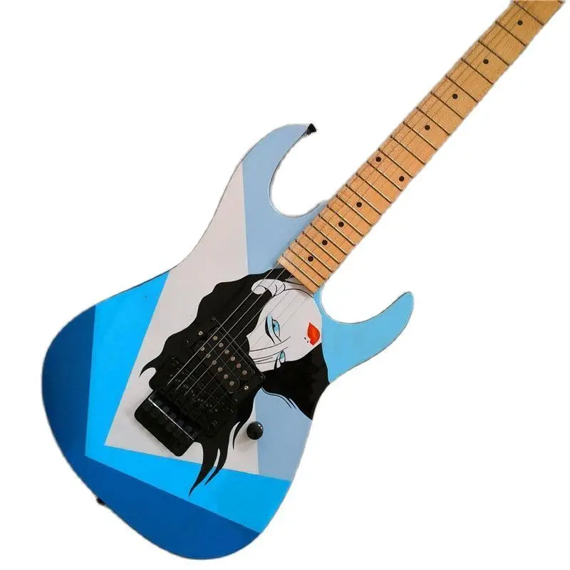 

22 Frets Electric Guitar 6 String Custom Products Hand Painting Pretty Girl Pattern Maple Veneer Factory Outlet Professional