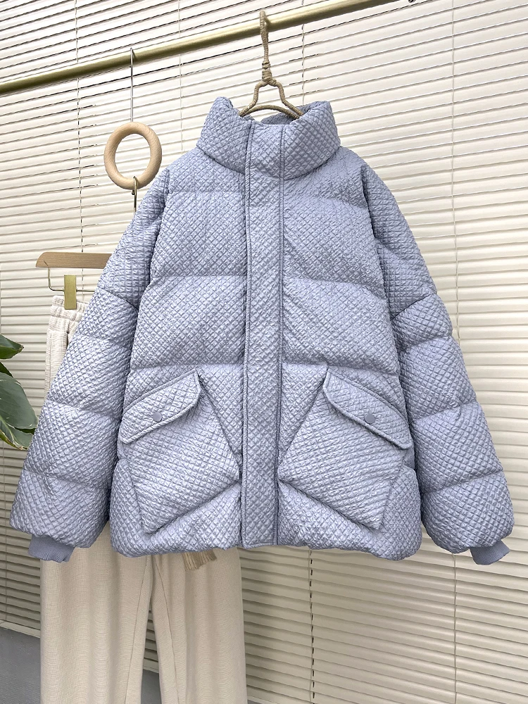 Ftlzz Winter Female Stand Collar Zipper Puffer Jacket Women 90 White