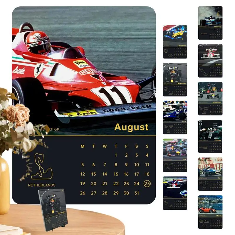

SF1 Race Car Monthly Calendar Portable Desk Calendar Reusable F1 Desk Calendar Decoration for Living Room Bedroom Table