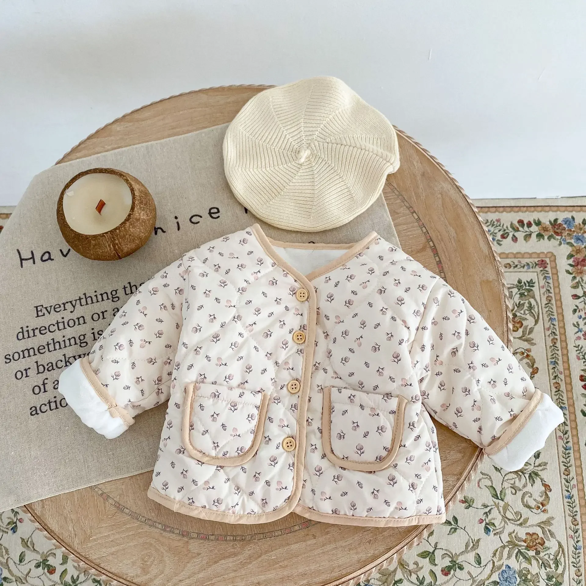 Baby Coat Winter Baby Girl's Cotton-padded Jacket Floral Coat Fleece Inside Cardigan kids jackets,winter coat