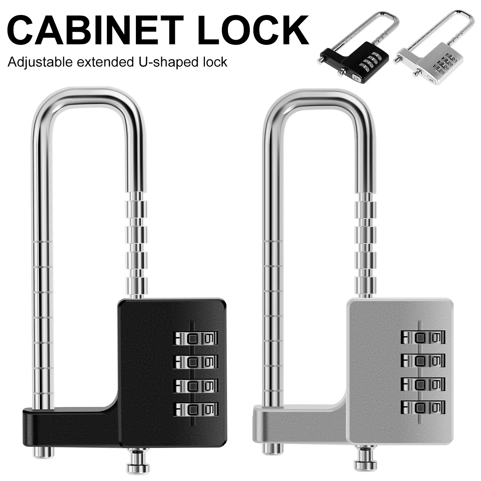 Cabinet Lock,Combination Padlock,U Shaped Padlock,Stainless Steel Gym Locker Lock Code Long Adjustable Shackle Lock for Outdoor, School, Gym, Sports