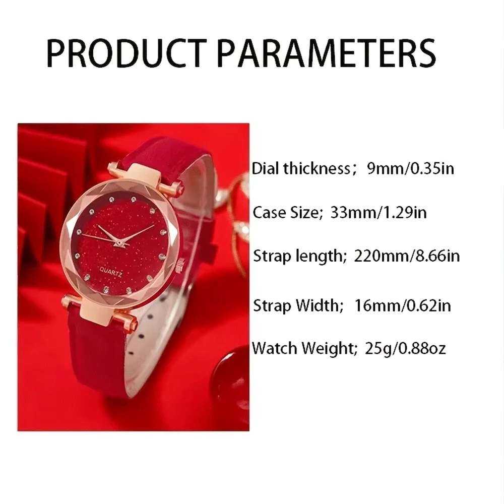 1pc Simple Zinc Alloy Quartz Watch With Round Rhinestone Dial + 1pc Butterfly Bracelet Red Black Pink