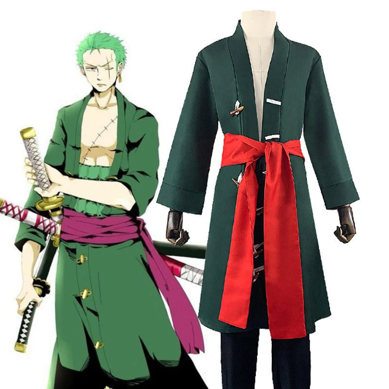 

Anime One Piece Roronoa Zoro Cosplay Costume Green Kimono Robe Suit Uniform Outfits Halloween Carnaval Party Suit