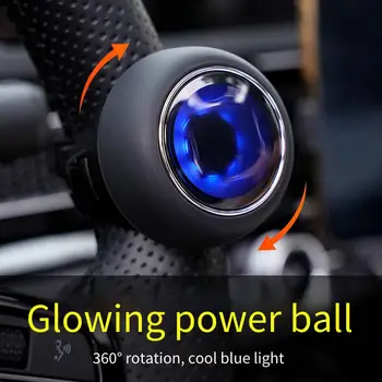 Pomello Universale per Volante Auto con Luce LED Blu e Cuscinetto Metallico, Accessorio Auto per Facilitare la Manovra
