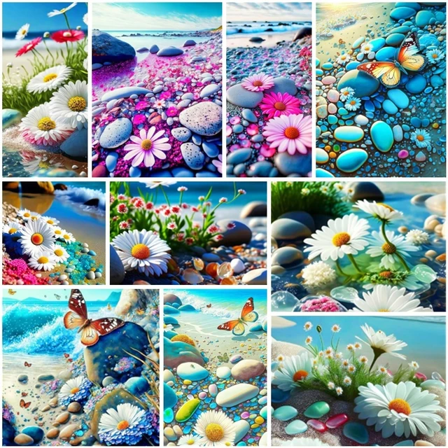 Daisy Beach Scenery Peinture Par Numero Sur Toile Peinture Numero