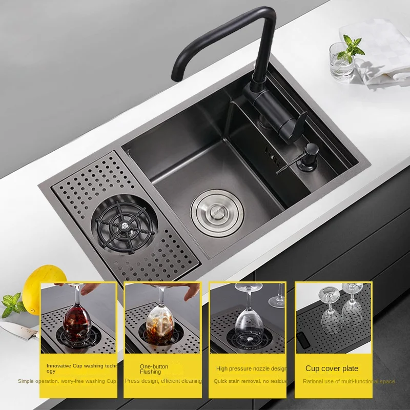 Kitchen Accessories Kitchen Sink Kitchen Sink Faucet Set 304 Stainless Steel Kitchen Sink Concealed Folding Faucet with Cup Washer for Coffee Shop Milk Tea Bar Toilet Bathroom Sink