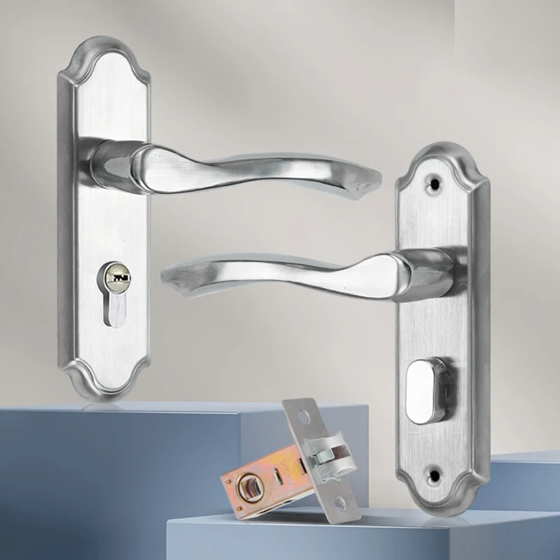 Liga de Alumínio Silent Door Lock Bloqueio Universal com Chave Única Língua Quarto Banheiro Banheiro Interior Set