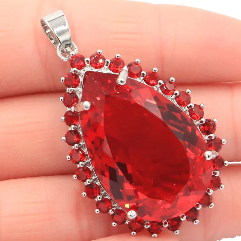 

12.9g 925 SOLID STERLING SILVER PENDANT Big Gemstone Blood Rubies Violet Tanzanite Spessartine Garnet Fashion Jewelry