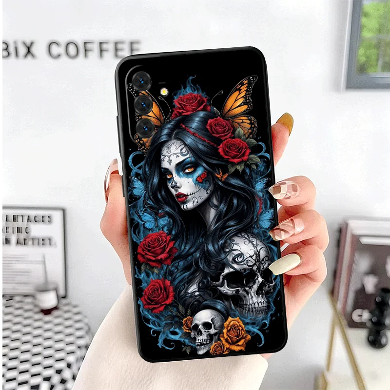 Catrina Beautiful Rose Girl Skull Soft Phone Case