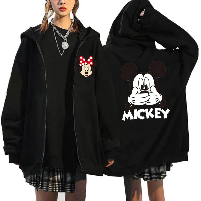 thumbnail image 1 of Sudaderas con cremallera de Minnie y Mickey Mouse para mujer, sudaderas con capucha de Disney, chaqueta Harajuku, ropa de calle de dibujos animados, Unisex, años 90, Y2k, 1 of 3