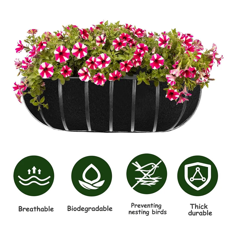 3PCS Plant Liner 30 Inch Fabric Window Box Liners Replacement Black Non-Woven Hanging Plant Liner