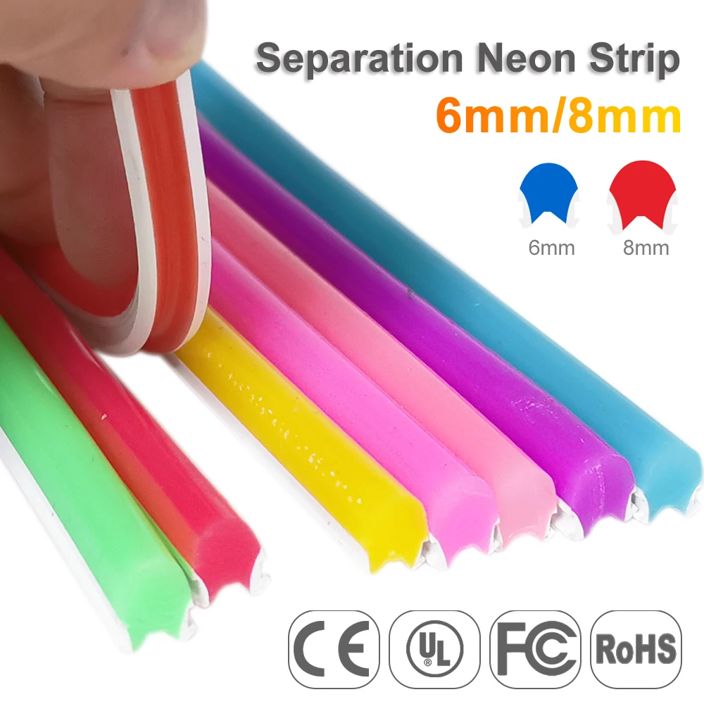 12Colors Separate Silicone Neon Strip Flexible Soft Bendable 6/8mm DIY Sign Waterproof 120Leds S Shape 2835SMD LED Light DC12V 6mm 8mm separation neon strip light flexible bendable silicone s shape 120leds 2835smd led tape diy sign waterproof ip67 dc12v