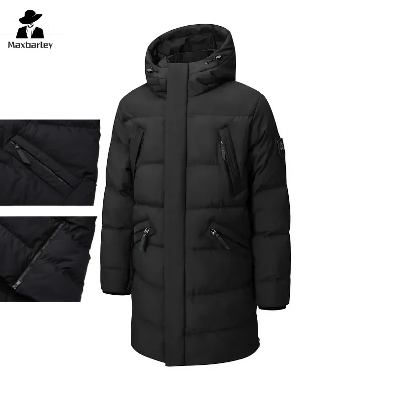 Winter Long Jackets Men's New Snow Multi-Pocket Thick Warm Down Cotton Padded Coat Casual All-Match Cold-proof Hooded Parka