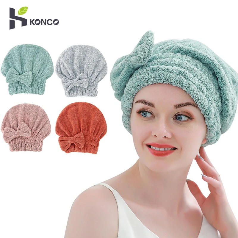 Toallas de microfibra para secar el cabello, turbante súper absorbente,  gorro de toalla para el cabello, envoltura para la cabeza de secado rápido  con nudo de lazo, gorro de ducha para cabello