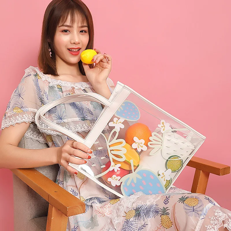 2 in1 new  summer handbags explosion models portable transparent jelly bag ladies large-capacity shoulder bag shopping bag