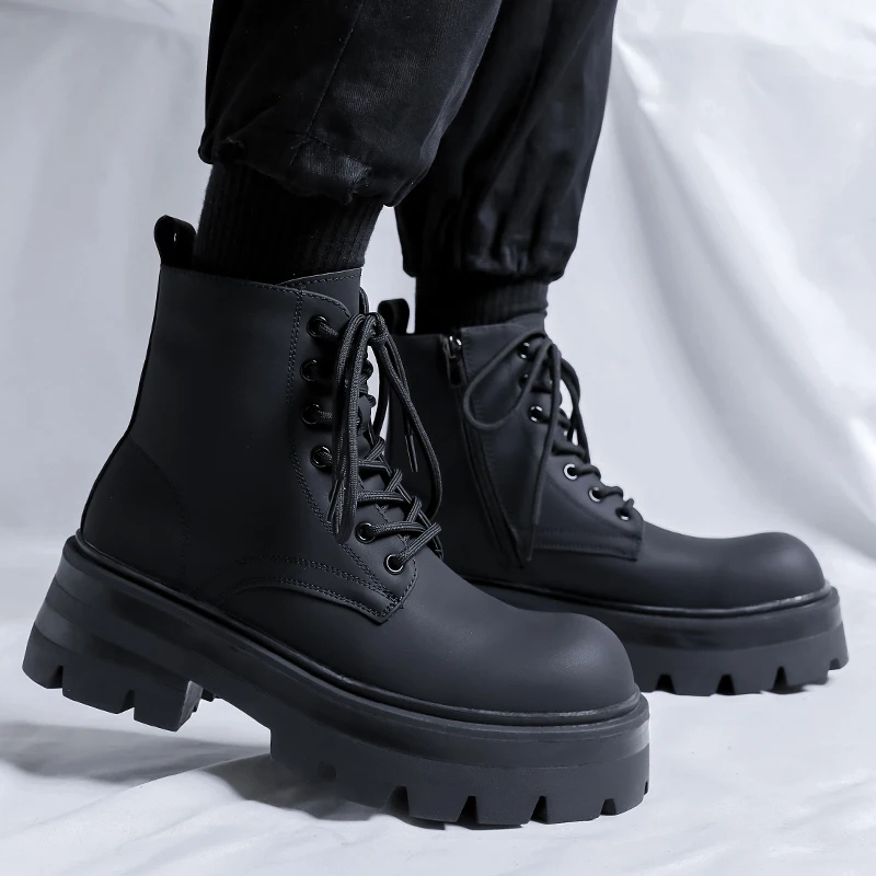Bottes Femme En Cuir Souple - Bottines Plateforme Antidérapantes, Style Décontracté - Pour Quotidien Et Extérieur