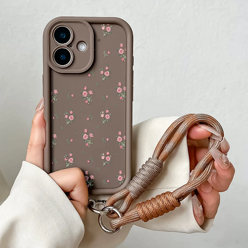 Charming Floral Lanyard Phone Case with Hand Strap and Soft TPU Cover