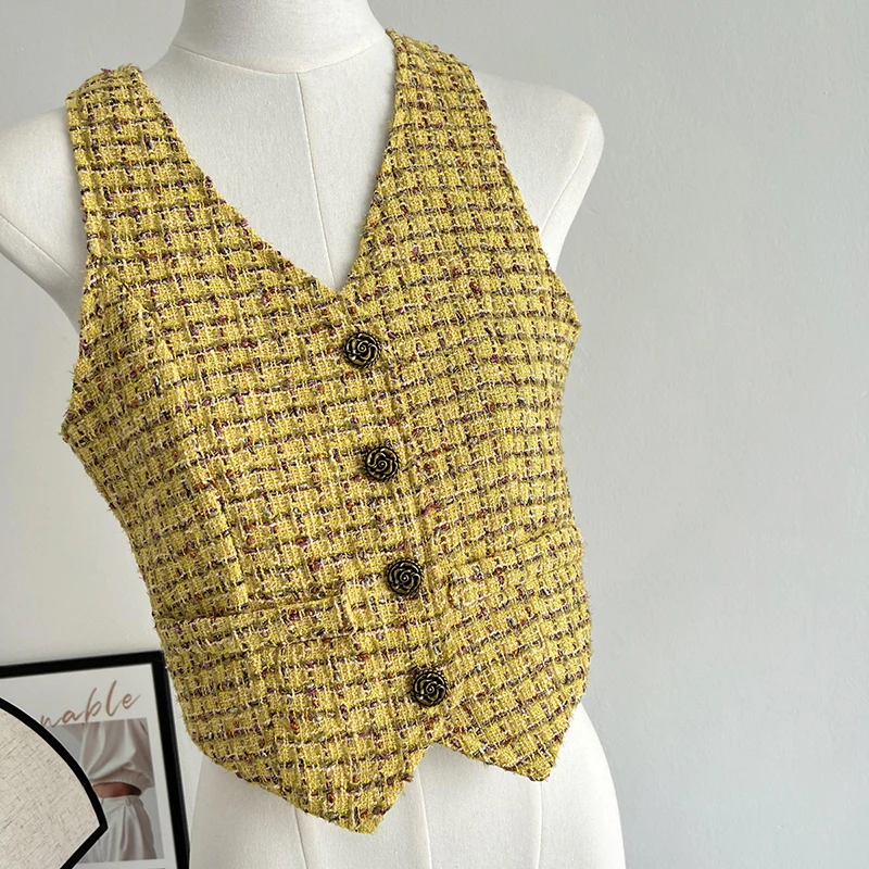 QOERLIN Temperament Sleeveless Waistcoat Irregular Short Jacket Coat Female Single-Breasted Pocket Vest Women High Streetwear
