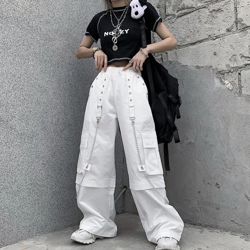 Streetwear White Wide Leg Women Pants Casual Loose High Waist Baggy Pants Harajuku Hip-Pop Sweatpants Pantalon Cargo Femme baggy jeans