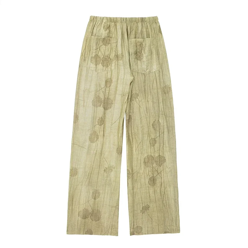 Conjunto de pantalones largos de lino con estampado tie-dye para mujer, camisas de media manga con solapa y botonadura sencilla, pantalón de pierna ancha con cordón ajustable, 2 piezas