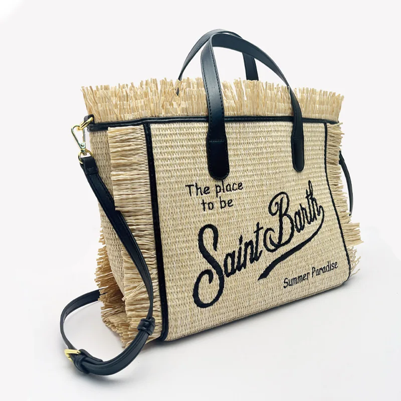 Women's Large Capacity Leisure Travel Straw Mat Handmade Tassel Handbag Tote Bag-women handbag