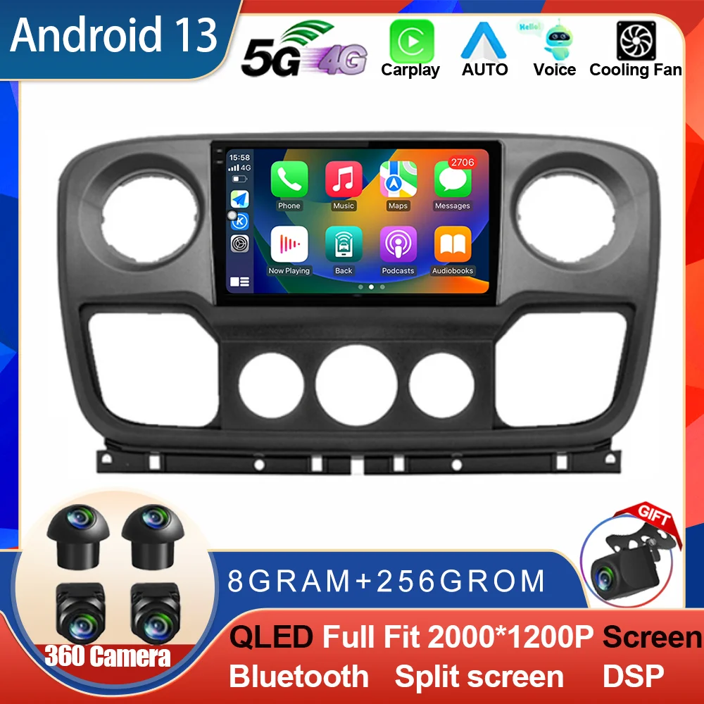 

Android 13 For Renault Master Nissan NV400 Opel Movano 2010 - 2021 Multimedia Car GPS Player Navigation Radio Stereo HDR WIFI BT