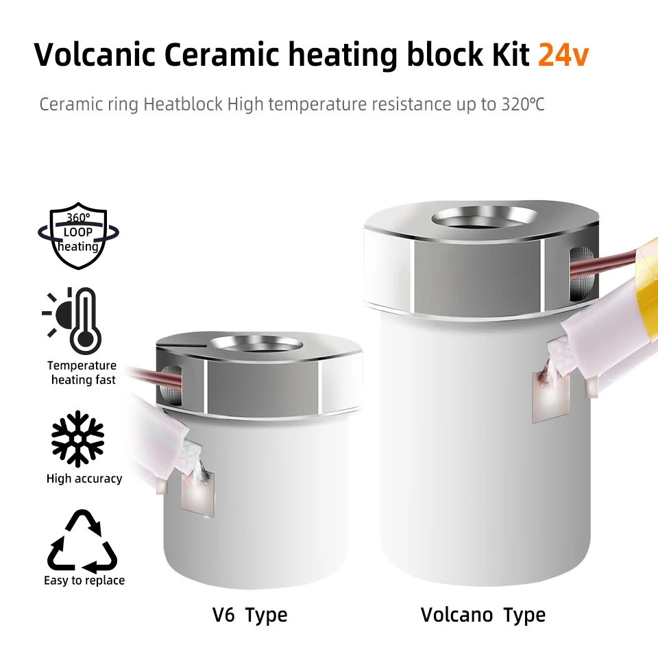 High Quality 24V 60W V6 Ceramic Heating Core Hotend 0.4mm Steel Nozzle Compatible with E3D V6 Vrono 3D Printer