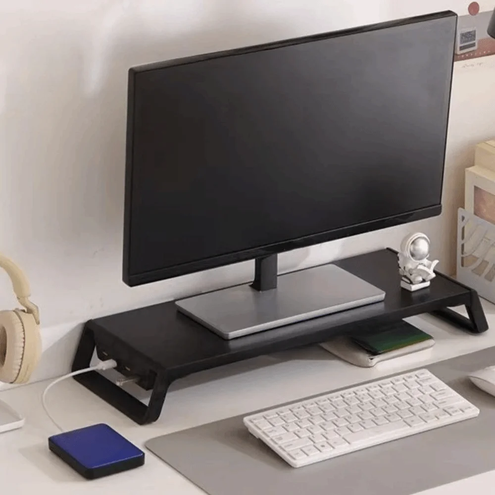 USB 포트가 있는 두꺼운 컴퓨터 모니터 스탠드 인체공학적 노트북 높이 조절 스탠드 내압성 컴퓨터 높이 조절 랙