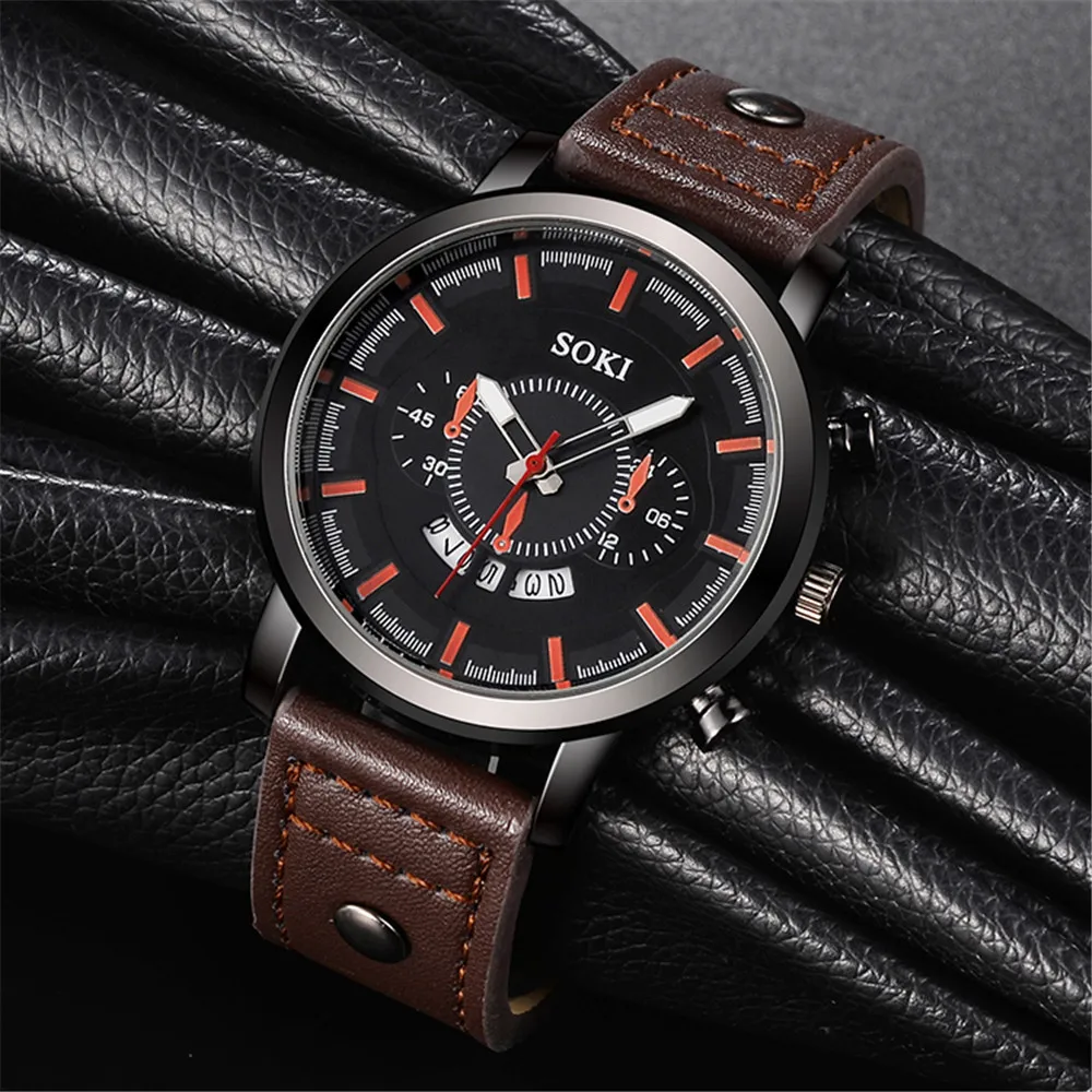 New Men's Quartz Watch Waterproof Outdoor Sports Wristwatches Mens Date Leather Military Analog Quartz Wrist Watch Buckle