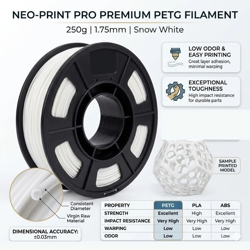 PETG 3D 프린터 필라멘트 1.75mm 250g 고강도 레이어 접착력 흰색 회색 투명 스킨 핑크 블랙