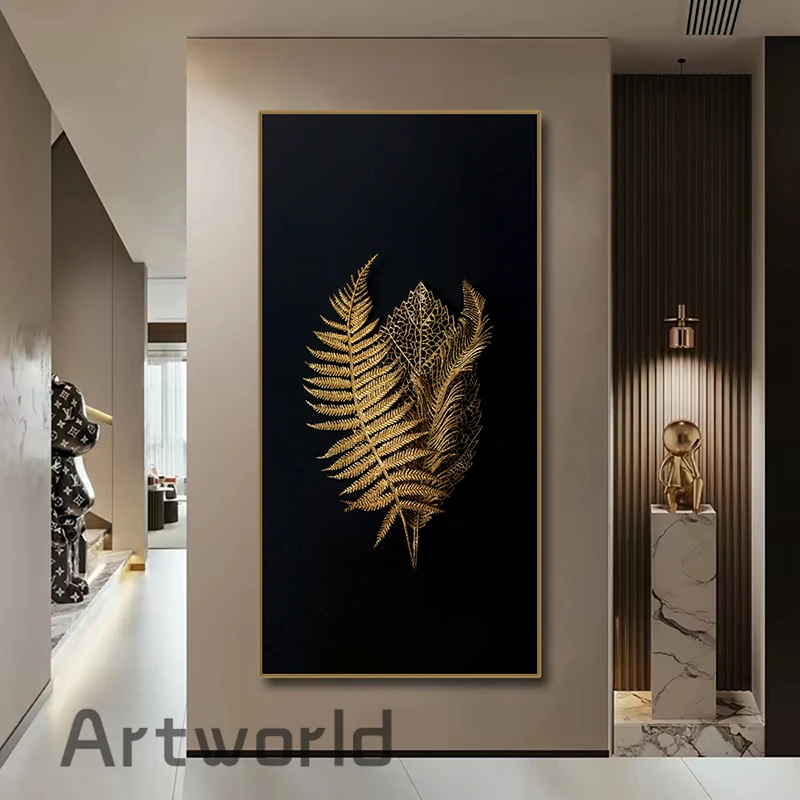 Modern Golden Leaves Luxury Wall Art Canvas Painting on The Wall Abstract Poster and Prints for Living Room Decoration
