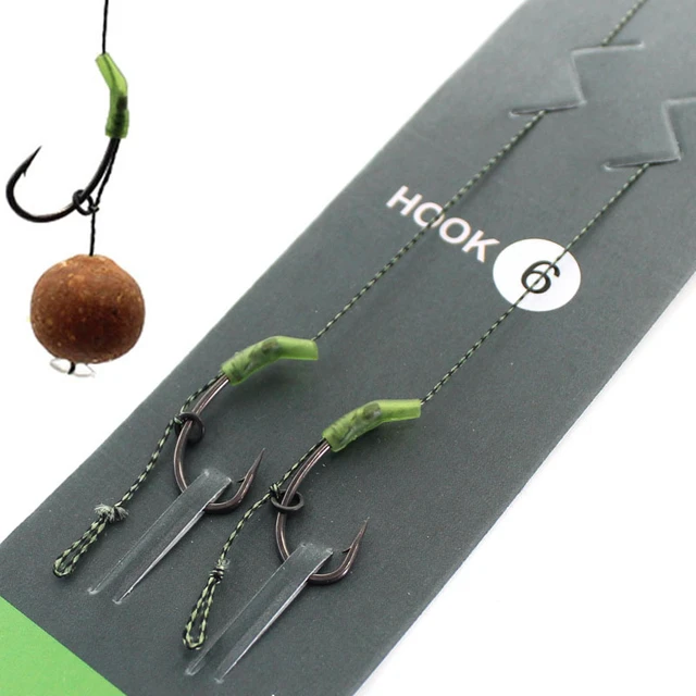 2PCS Carp Fishing Ronnie Rig Tied With Hair Rig Hook Links Size 2