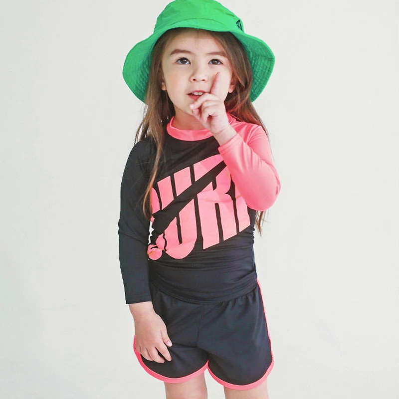 Children's Three Piece Set 3-11 Years Old Long Sleeve Skirt Swimwear Children's Cute Flower Print Offset Swimwear Baby