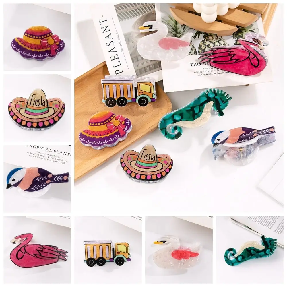 Acrylic Animal Hair Claw Sweet Bird Straw Hat Animal Shark Clip Headwear Grab Clip Swan Hair Clip Travel