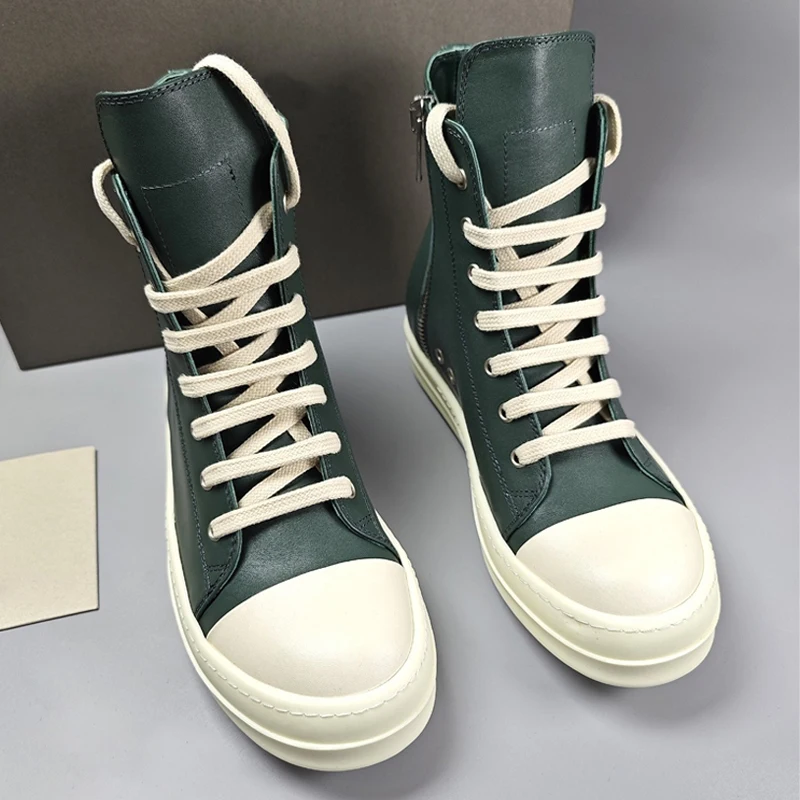 Men's Casual Shoes Womem's Sneakers Leather Shoes for Men Green Lace-up Fashion High Top Men's Sneakers 2