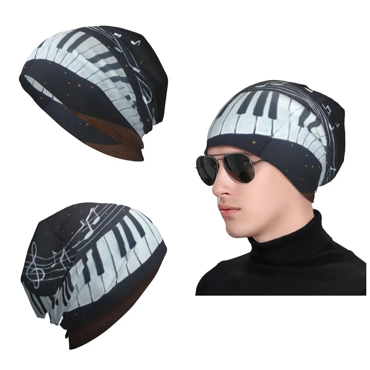 

Musical Keys Knit Bonnet Winter Outdoor Soft Warm Caps Stay Cozy In Casual Scarf Bandana Stretch Headwear Loose Hat