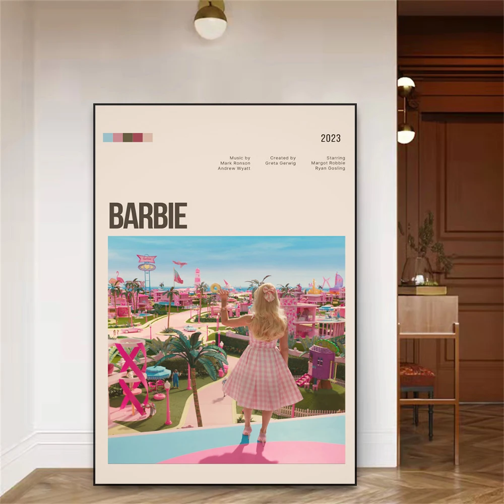 Modern Barbie 2023 Poster Barbie Pink Doll Movie Prints Vintage Bedroom Minimalista Canvas Painting Girl Room Wall Art Decor