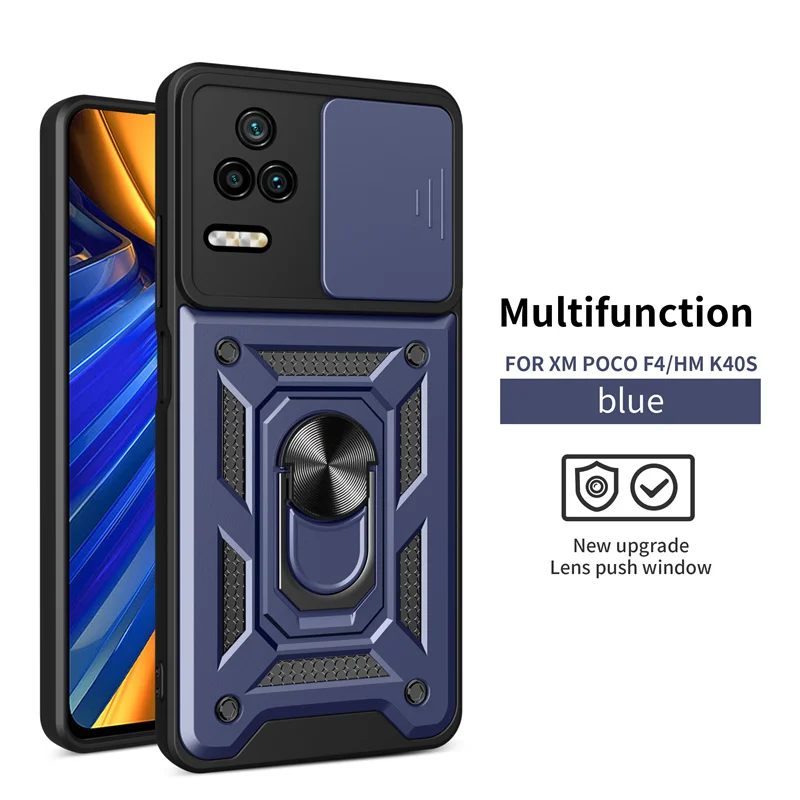 Magnetic Ring Bracket Armor Back Cover with Slide Camera Protector