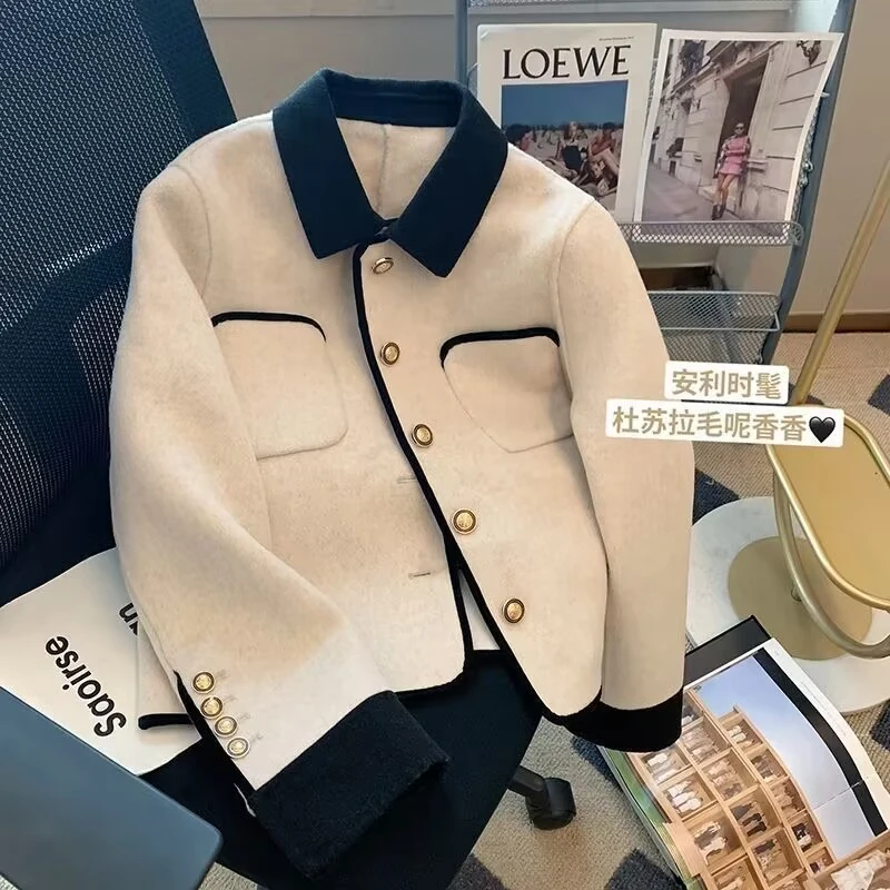 2024 Women Turn-down Collar Single Breasted Fashion Coat Korean Temperament Advanced Sense Pocket Design Long Sleeve Short Coats