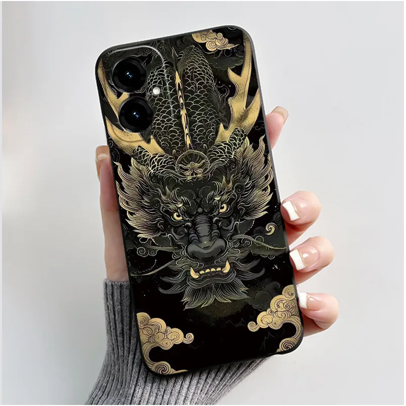 Elegant Black Phone Case with Golden Flower Pattern - Anti-Scratch Soft Casing