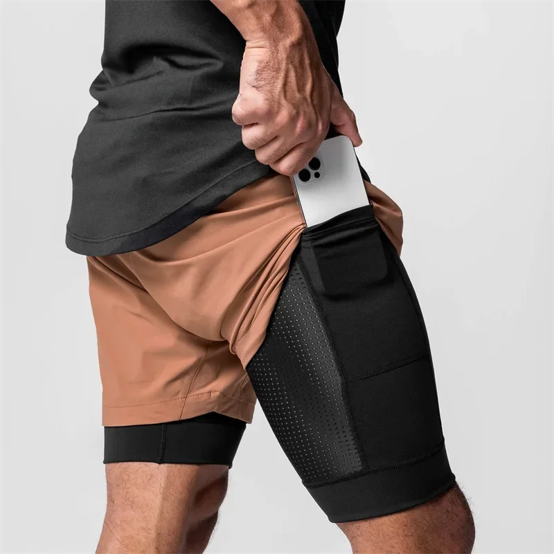 New Men's Shorts Sports Fitness 2-In-1 Quick-Drying Breathable Stretch Double-Layer Shorts Joggers Gym Running Training Pants