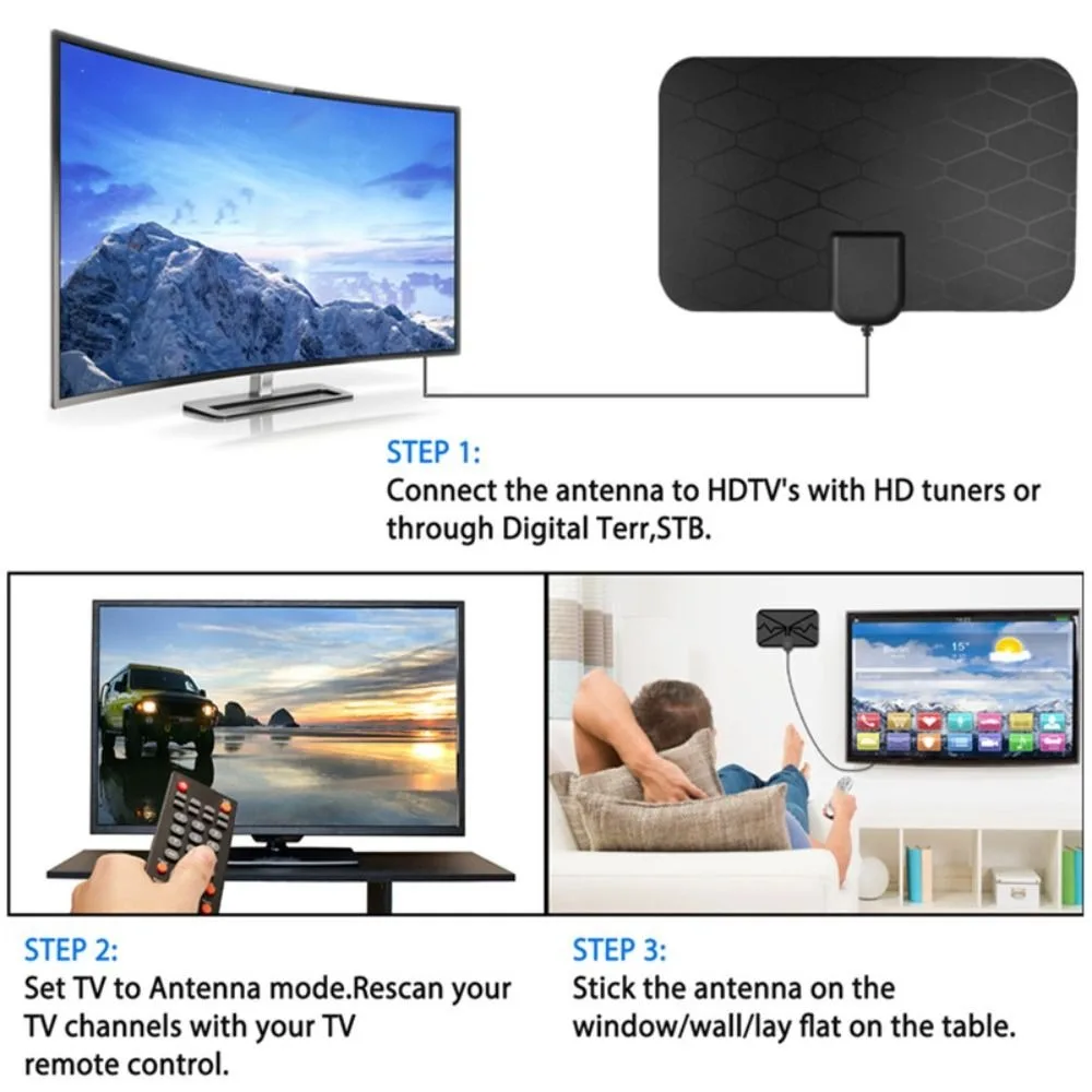Indoor Digital DVB-T2 TV Antenna 3000 Miles Range 4K 8k HDTV 1080p Receiver Amplifier Booster For tv box Car antenna - 2