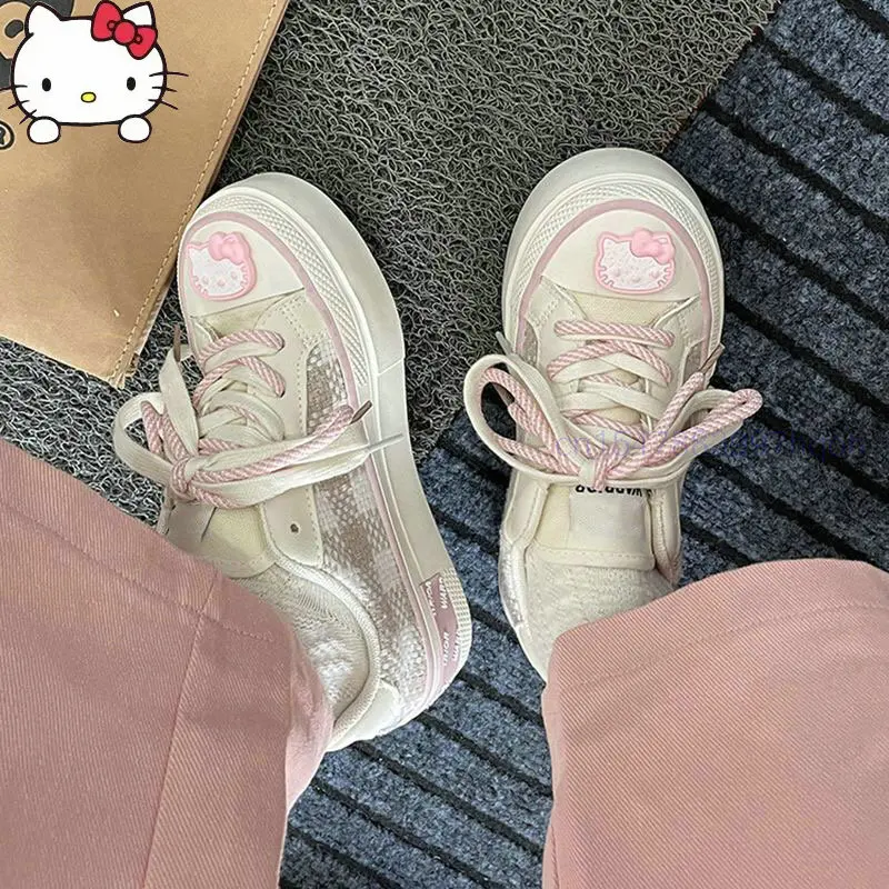 

Кроссовки Sanrio Y2k женские, милые кеды с рисунком Hello Kitty, Повседневная модная холщовая обувь на плоской подошве для девушек, осень 2022