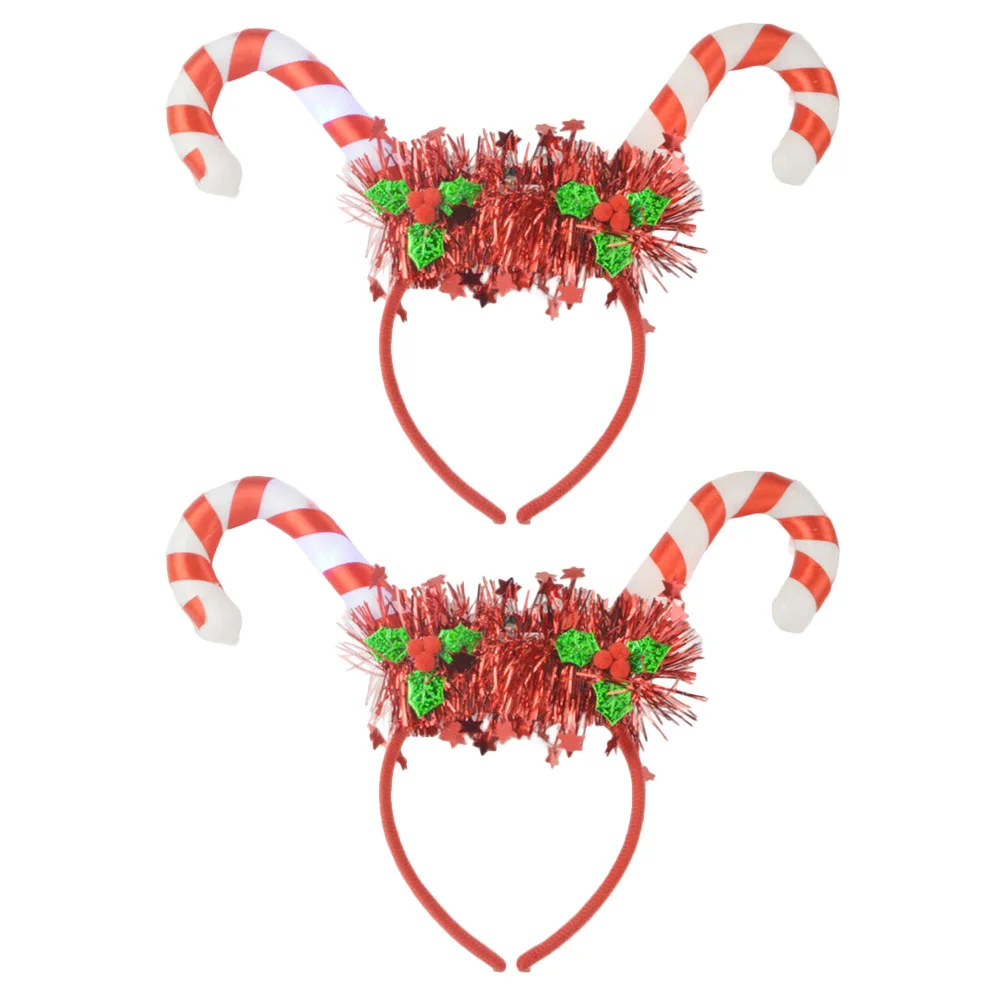 

2 Pcs Christmas Cane Headband Party Hair Decors Accessories Decorate Luminous Abs Adorable Headdress Makeup