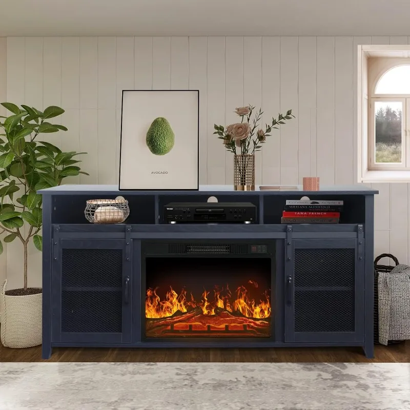 

Телевизионная подставка для телевизоров до 65 дюймов с электрическим камином в комплекте, медиа-хранилище, телевизионная приставка для гостиной (черная)