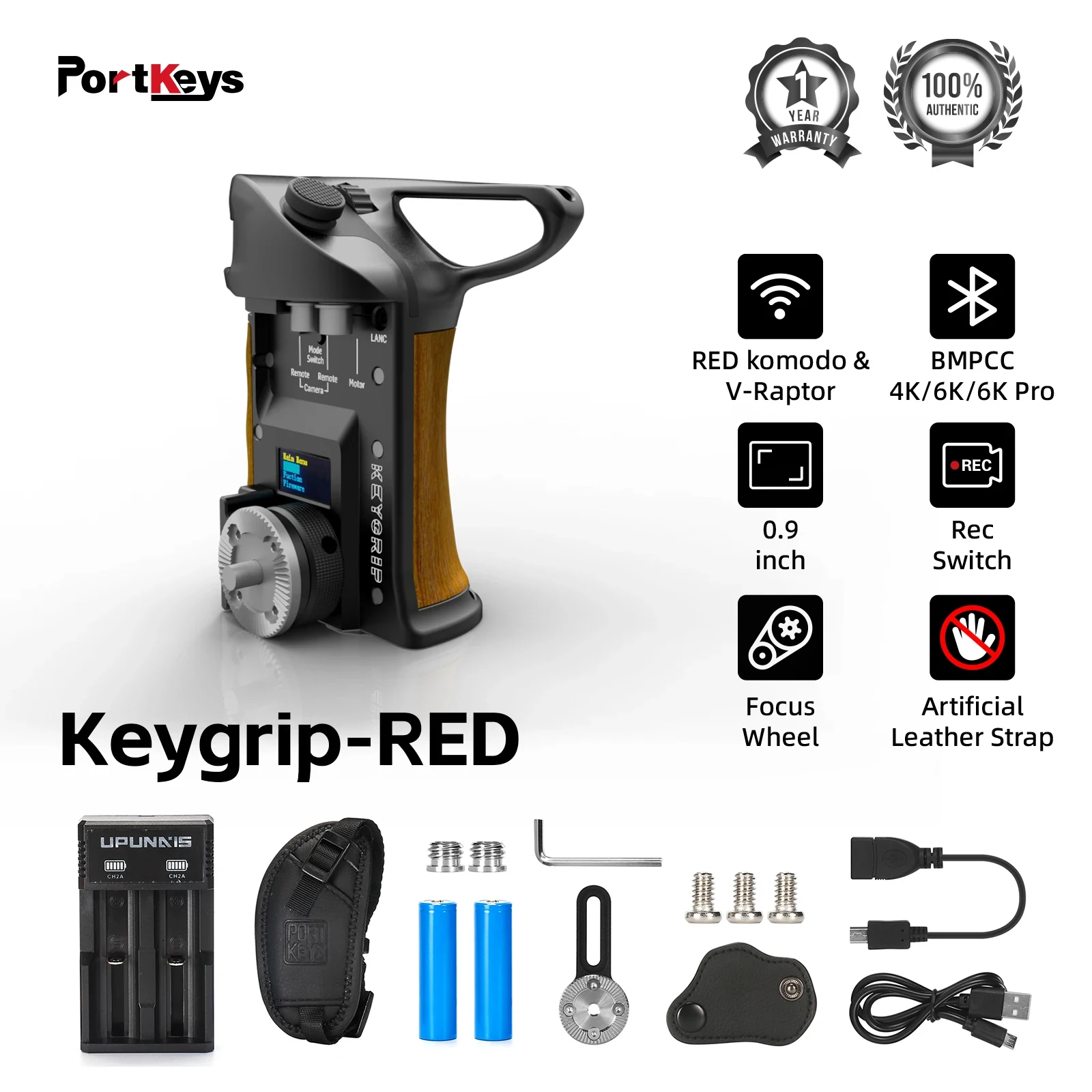 

Portkeys Keygrip-RED Right Handle Wireless Wired Camera Conctrol RED Komodo V-Raptor BMPCC Z CAM E2-F6 with 0.9 Inch OLED Screen