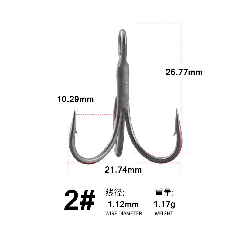 100pcs 3x Strengthen Titanium Coating Treble Hooks 14# 12# 10# 8# 6# 4# 2#  Smooth 6066 Fishing Hooks