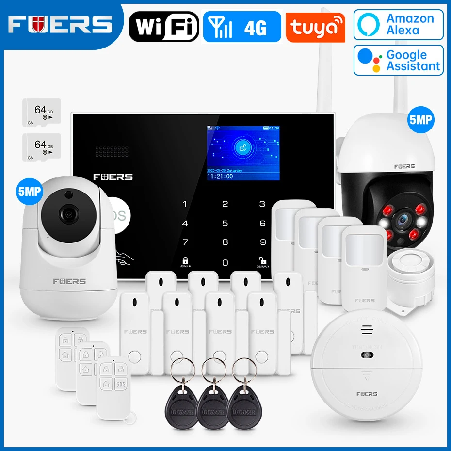FUERS G34 Tuya สมาร์ท WIFI 4G Wireless Home Burglar Security ALARM ระบบควบคุมไซเรน Motion Detector เซ็นเซอร์ควัน 1